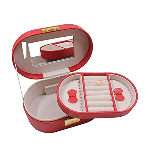 Boîte à bijoux rouge à 2 couches avec miroir et serrure pour ranger bagues et colliers féminins