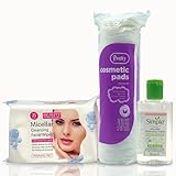 Micellar Cleansing Water 100ml with Cotton Pads & Facial Wipes – Travel Size Makeup Remover Set
