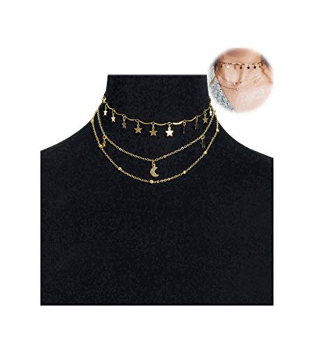 Masedy 18K Gold-plated Layered Choker Necklace for Women Teen Girls Pendant Necklace Adjustable