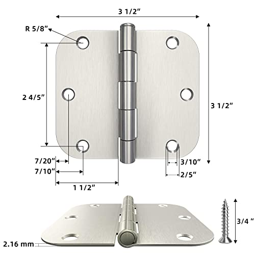 Hosom 24 Pack Door Hinges Brushed Nickel 3.5 Inch X 3.5 Inch, Interior 3 1/2 Inch Door Hinges Rounded With 5/8 Radius Corners #TOP1