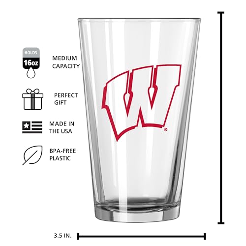 Image of Logo Brands NCAA 16 oz Pint Glass - Durable Glass With Bold Team Color- Chip-Resistant Rim Drinkware For Fans, Tailgates, Home Bars & Everyday Use