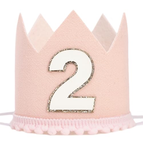 Agvgaza Classic 2nd Birthday Crown - Unisex Second hat, Two Years Old Decor Photo Props,Party Crown Outfit for Girls/Boys (Lotus pink)
