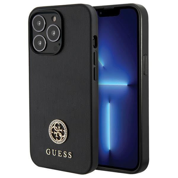 Guess GUHCP13LPS4DGPK Coque pour iPhone 13 Pro 6,1" Noir Coque Rigide Strass Métal Logo