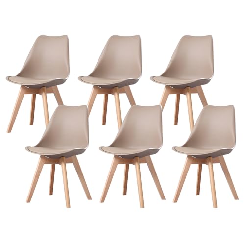 PEZ ROJO Lot de 6 Chaises Scandinaves, Chaises Salle à Manger, Chaise Cuisine, Salon, Chaises Taupe, Design Ergonomique, Pieds Bois de Hêtre Massif