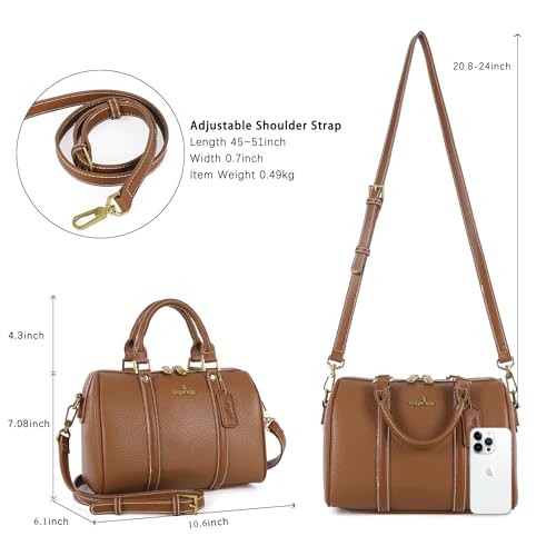 Image of Angel Kiss Women Satchel Purses and Handbags Vegan Leather Boston Barrel Bag Top Handle Shoulder Purse with Crossbody Strap | Vegan Leather