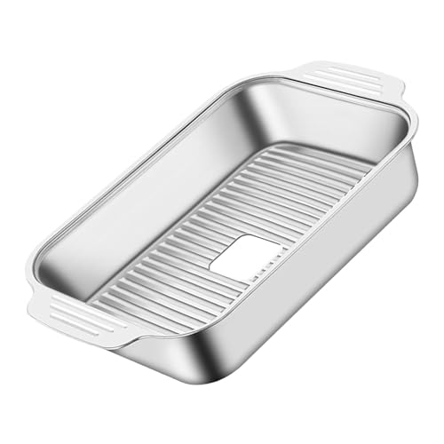 Sartén para parrilla de acero inoxidable, Sartén para parrilla con tapa | Sartén rectangular para parrilla de pescado con tapas | Contenedor de comida, asas equipadas, bandeja de pescado