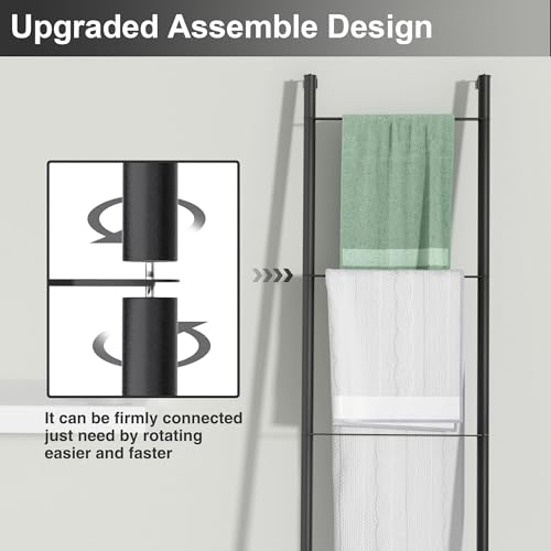 Pickpiff White Metal Blanket Ladder - Free Standing Wall Leaning Ladder Towel Rack for Decorative Bathroom, Living Room, Kitchen, Holder for Towels, Blankets, Quilts(4-Tiers, White) by pickpiff - Image 5