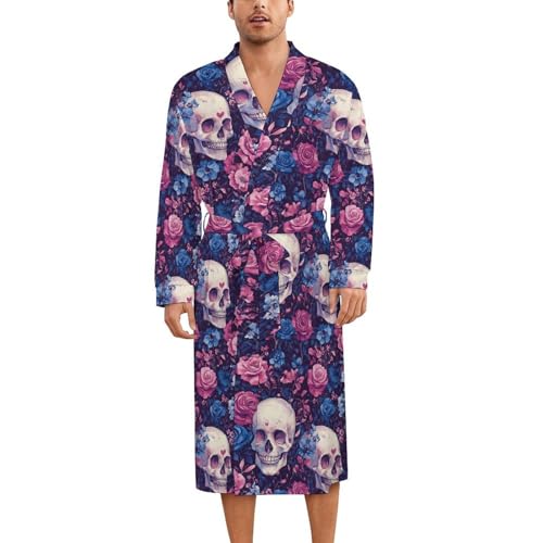 Robe de nuit en soie unisexe imprimé tête de mort rose et bleu le cadeau idéal pour couple