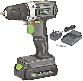 Genesis GLCD2038A 20V Lithium-ion Battery-Powered Cordless Variable Speed Drill Driver with 3/8" Chuck