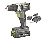Genesis GLCD2038A 20V Lithium-ion Battery-Powered Cordless Variable Speed Drill Driver with 3/8' Chuck, Built-In LED Work Light, 20V Battery, Charger and Double-Ended Screwdriver Bit, Grey/Black/Green