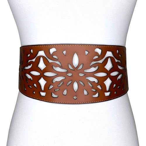 Wide Waist Belt For Women, Wide Leather Corset Dress Belt For Tunics, Western Floral Cutout Waistband4