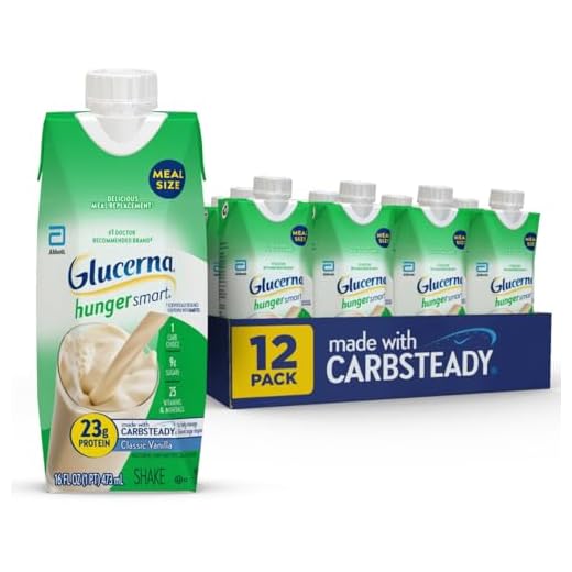 Glucerna Hunger Smart Meal Size Shake, Diabetic Meal Replacement, Blood Sugar Management, 23g Protein, 250 Calories, Homemade Vanilla, 16-fl-oz Carton, 12 Count
