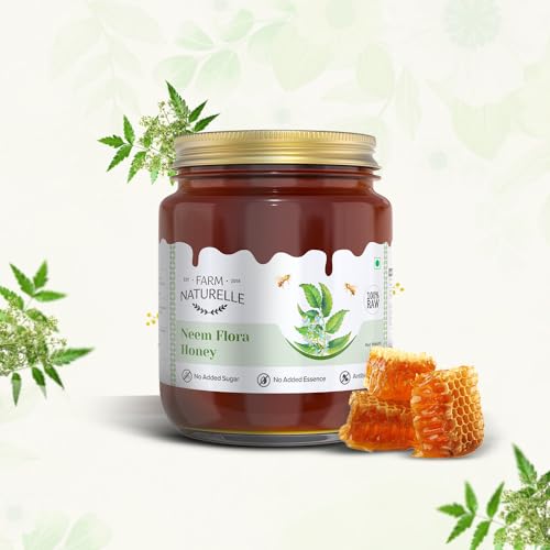Image of Farm Naturelle Neem Forest Flower Wild Honey 700g + 75gm |100% Pure Honey | Raw & Unfiltered|Unprocessed|Lab Tested Honey In Glass Jar with Engraved Virgin Wooden Spoon