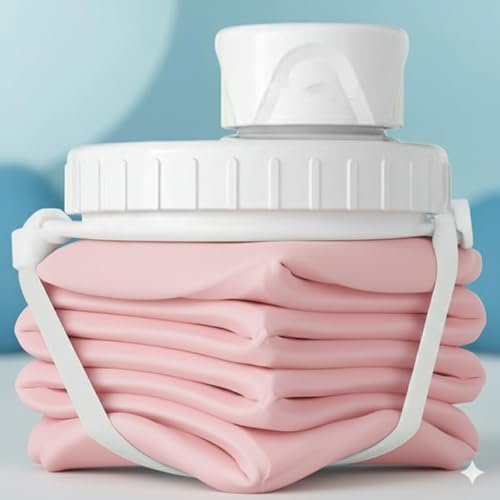 Image of 600ml Folding Silicone Water Bottle Sports Outdoor Travel Portable with Leak-Proof Lid Space-Saving for Travel, Gym, Hiking, Camping (Pink 2PC)