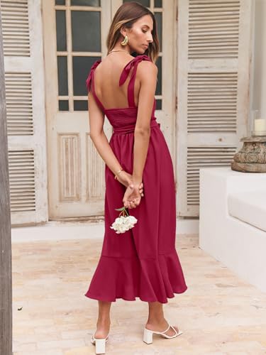 Image of ANRABESS Women's Square Neck Ruffle Split Midi Elegant Formal Wedding Guest Cocktail Bridesmaid Graduation Party Dresses