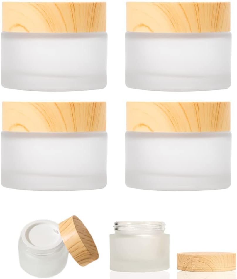 Set of 4 Empty Cream Containers, Glass Jars with Lids, Cream Tin, Empty