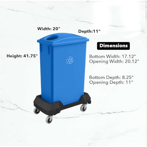 Image of 23 Gallon Slim Rectangular Garbage Can - with Bottle /Can Lid + Wheels - Blue