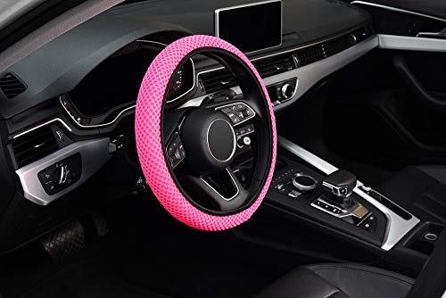 Image of KAFEEK Elastic Stretch Steering Wheel Cover, Universal 15 Inch, Rose Red