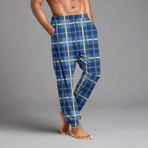 Men's Pajama Pants, Plaid & Solid Lightweight Loungewear, Comfy Jogger Sleep Pant Long Pj Bottoms with Pockets3