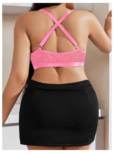 Image of MakeMeChic Women's Plus Size Lace Bralette Front Closure Bras Wireless Deep V Triangle Sexy Lace Bra