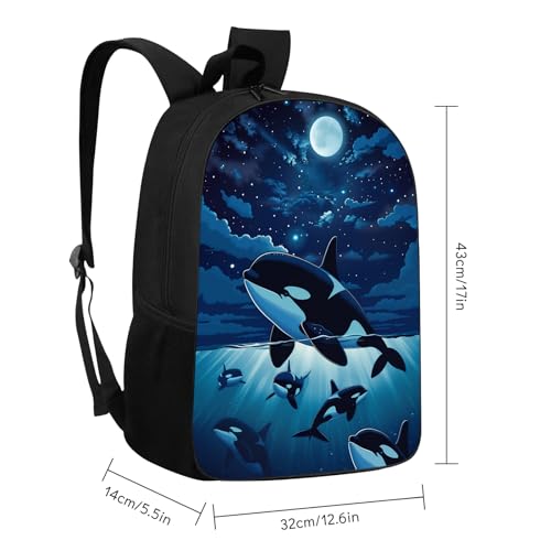 Whale Kids Backpack Killer Whale Orcas in Galaxy School Bookbags Daypack Bag, Water Resistant Children Backpack for Elementary Junior High Girls Boys, 17 Inches, Beautiful Space Moonlight3