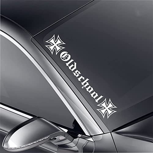 Aufgeklebt Frontscheiben Aufkleber 55 cm Oldschool Tuning Auto Sticker Windschutzscheibe Racing Sportlicher Look (Weiß)