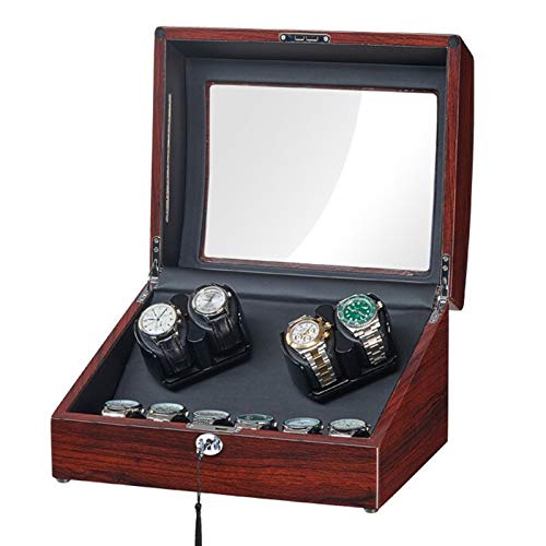 Yxx max Reloj devanadera Watch Winder Caja for Relojes automáticos de 4 Sitios de bobinado y 6 trasteros iluminación incorporada con Quiet visualización mecánica de los Motores Cajas de Reloj