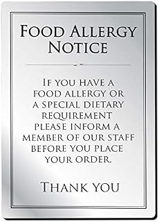Food Allergy Sign Notice Allergen A4 Silver 297 x 210mm Bar Restaurant Catering