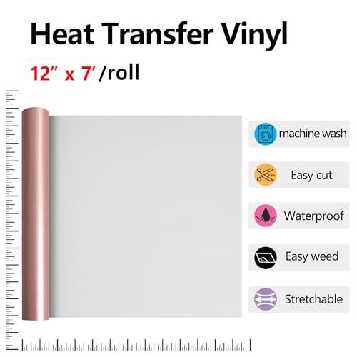 Image of RENLITONG HTV Shiny Rose Gold PU Stretch Metallic Heat Transfer Vinyl 12 Inch x 7 feet Roll DIY for T-Shirt Clothing Iron on Vinyl for All Cutter Machine Glossy(Rose Golden)