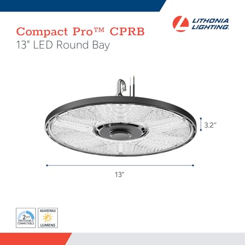 Image of Lithonia Lighting Compact Pro Round LED High Bay Light, Ceiling Lighting Fixture, Adjustable 12000 /15000 /18000 Lumens, Selectable 4000K /5000K, UVOLT 120-347V, Black (CPRB ALO13 UVOLT SWW9 80CRI DBL)