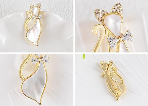 Image of Alilang Zircon Adorable Cute Nature Seashell Clear Crystal Rhinestone Kitty Cat Animal Pin Brooch