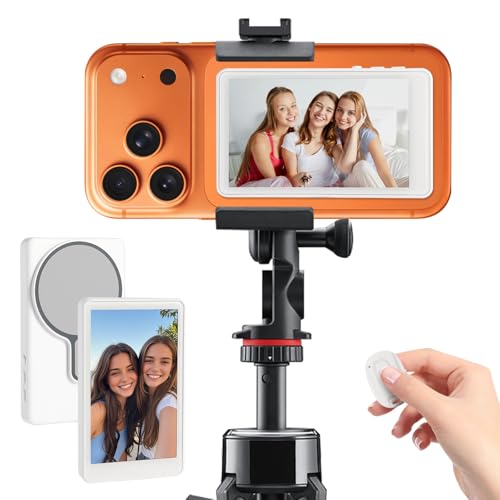 Selfie Monitor Screen,Compatible with iPhone/Android System, Magnetic Selfie Screen, Bluetooth Remote Control, Synchronized Back Camera Wireless Screen mirroring, Suitable for Vlog Live Stream TikTok