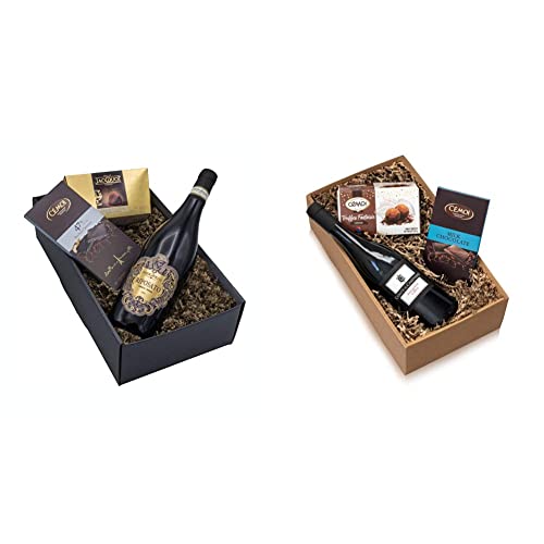 Präsentkorb „Sinneszauber“ Italienischer Rotwein Riposato und französische Schokoladentrüffel & Präsentkorb „Gaumenfreude“ Italienischer Rotwein Sangiovese und französische Schokoladentrüffel