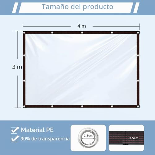 Lona impermeable transparente exterior resistente al polvo con cuerda 3x4m 5