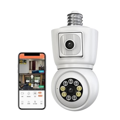 TRPLFGHZ Security Camera, 4K 8MP E27 Bulb Camera Dual Lens Screen Auto Tracking Two Way Audio Color Night Vision Outdoor for Home Security(4MP Add 64G Card)