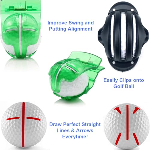 GXGM 6 Stück Golfball-Liner-Vorlage Golf Ausrichtungs-Set mit Markerstiften, Golfball Markierer, Golf Accessories, Ballmarker Golf, Golf Marker, Ballmarkierungswerkzeuge Zubehör