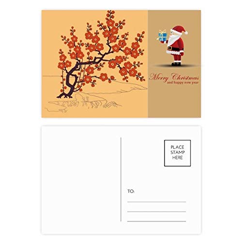 Cartes postales japonaises fleur rouge et Père Noël pour éviter les vœux banals