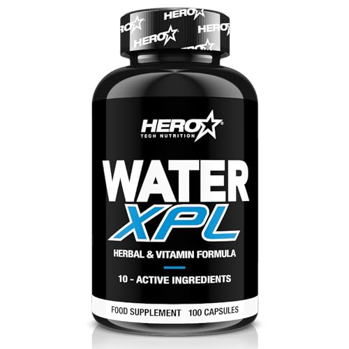 HERO TECH | WATER XPL 100 CAPS | 9 extractos herbales | Detox 100% natural | depuración hepática y diurética | Con Vitamina B6 | Vegano Sin OGM (Organismos Modificados Genéticamente)