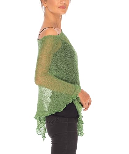 Image of SHU-SHI Women's Sheer Knit Poncho Shrug Lightweight Asymmetrical Ruffle Wrap Dressy Summer Shawl Cover Up Top