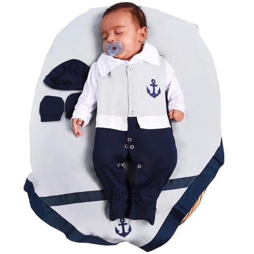 Saída de Maternidade Menino Marinheiro Cinza 05 Peças