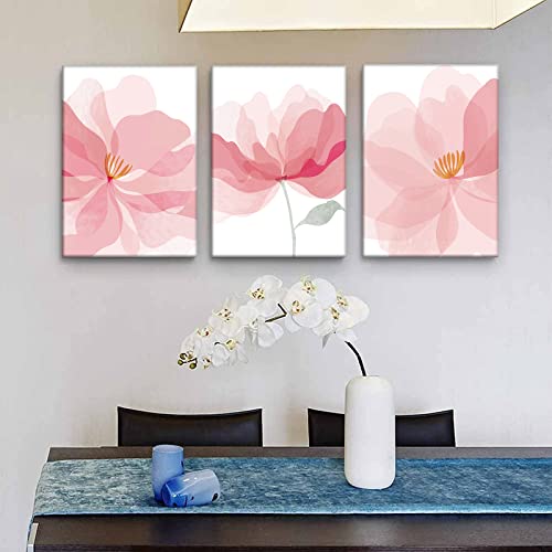 Asmaart Light Pink Flower Wall Art Prints, Blush Botanical Floral Canvas Paintings, Aesthetic Plant Poster Pictures For Women Girls Bedroom Bathroom Home Room Decor Set Of 3 Framed (12X16) #TOP4