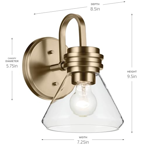Image of Kichler Farum 7.25 inch 1-Light Wall Sconce Bathroom Vanity Light Fixture with Clear Glass in Champagne Bronze for Modern Lighting Over Mirror (7.25 inch W x 9.5 inch H) 55153CPZCLR