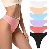 Umiehary 6 Pieces Ribbed Cotton Women High Cut Stretch T Back Thongs Active Panties Size XXLarge