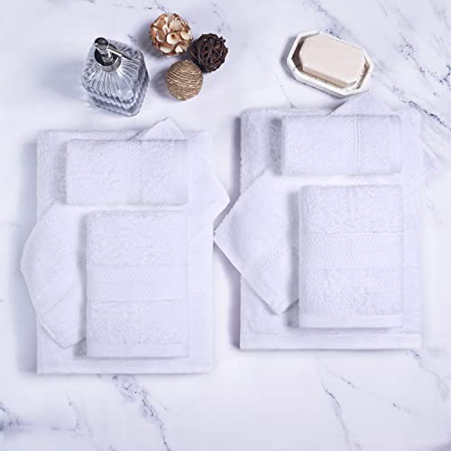 Superior Towel Set, Rayon From Bamboo Cotton Blend, Ideal For Bathroom, Guest Bathroom, And Beach, Includes; 8 Pieces, Face/Washcloths, Hand Towels, Bath Towels, White #TOP1