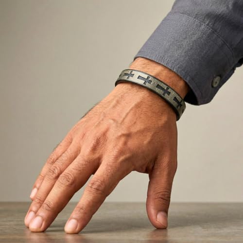 Image of THE MEN THING Leather Bracelet for Men - American Style Genuine Leather Multi-Layer Braided Bracelet with 100% Stainless Steel Magnetic Buckle for Men & Boys (8 inch)