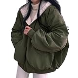 Chaqueta de algodón suelta de lana de cordero de felpa y gruesa para mujer en ambos lados, chaqueta corta de piel para mujer, verde, XXL