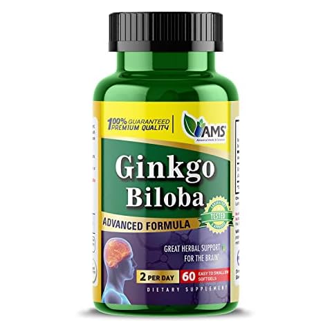 America Medic & Science Ginkgo Biloba 60mg (60 Softgels) | Brain Booster Supplement for Men and Women | Mind Enhancer with Herbal Leaf Extract Cover
