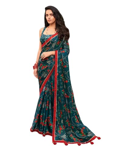 MAHEK Fab Indian Sarees for Women's Saree New All Over Fancy Flower Prints Saree with Border sari & Blouse Piece