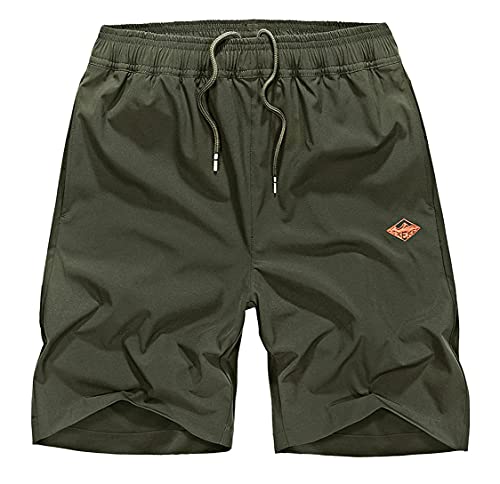 EXEKE Men s Quick Dry Shorts Gym Workout Shorts Lightweight Running Shorts with Zipper Pockets 252-1XL Army Green 30-32