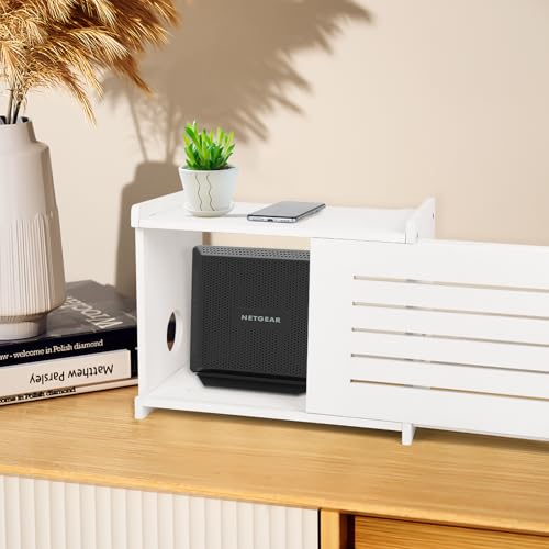 Boîte de rangement pour modem et support projecteur mural blanc en bois